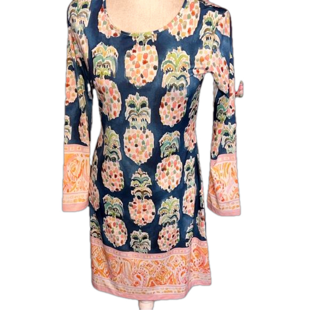 Jean-Pierre Klifa Paris Pineapple Print Long Sleeve Dress XS